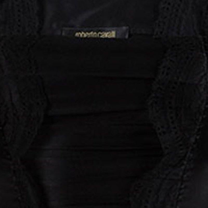 Women's Roberto Cavalli Black Silk Scallop Lace Detail Sleeveless Dress S