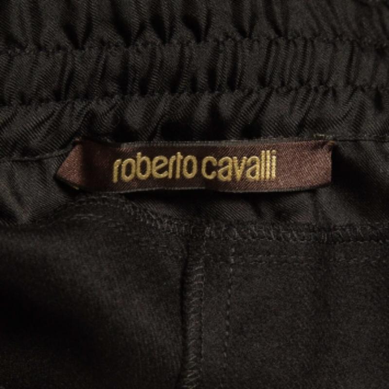 Roberto Cavalli - Joggers neri con bordi in seta e lana elasticizzati in vita S in vendita 1