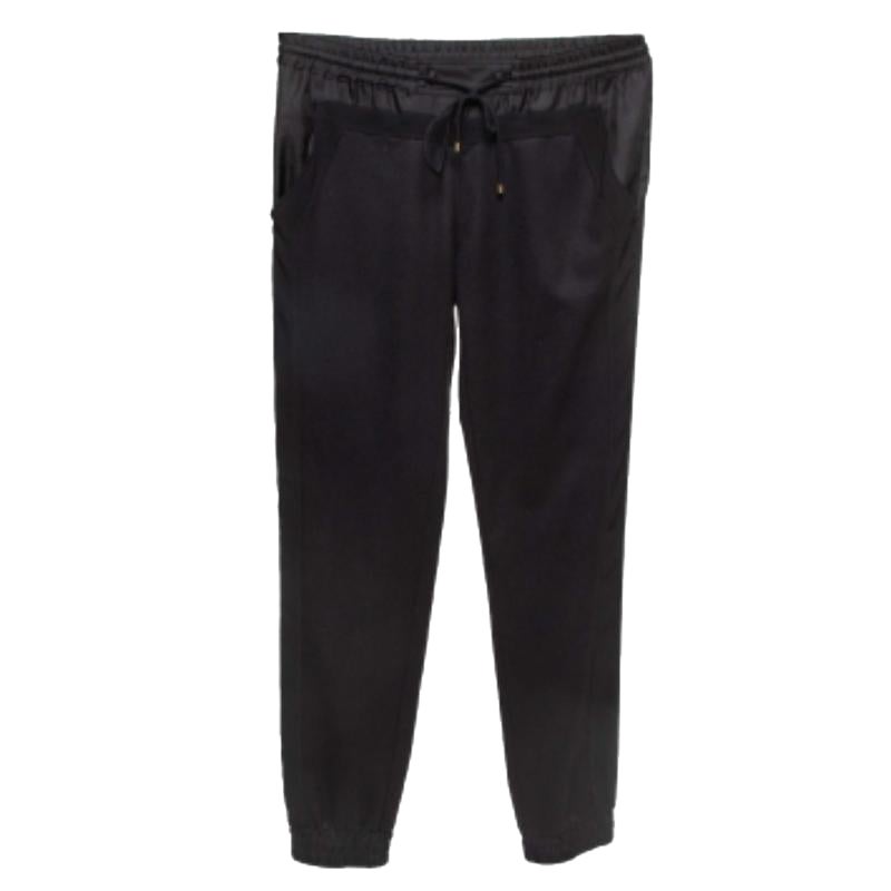 Roberto Cavalli - Joggers neri con bordi in seta e lana elasticizzati in vita S in vendita