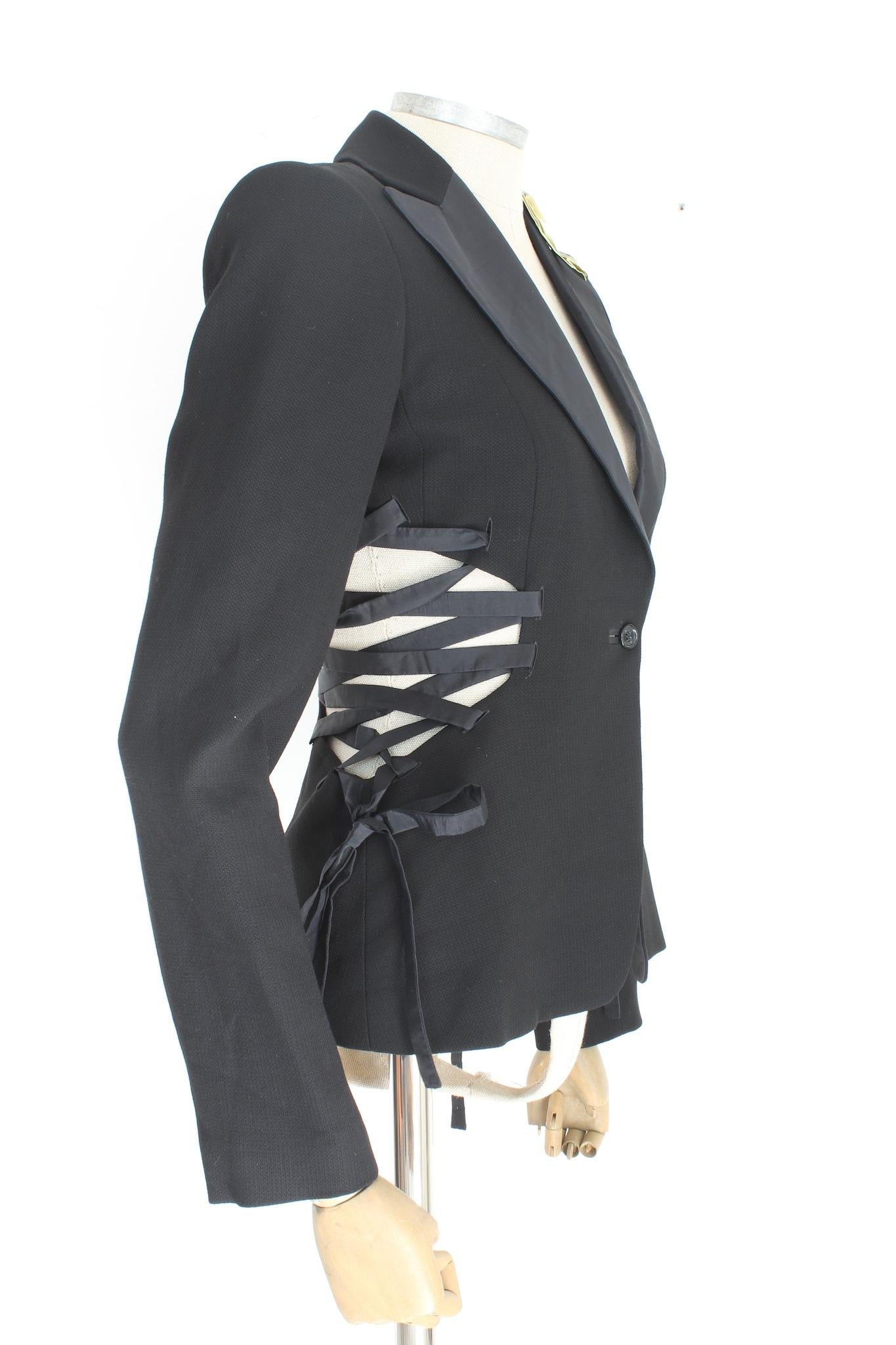 Roberto Cavalli black Silk Wool Evening Cut Out Blazer 2000s In New Condition In Brindisi, Bt