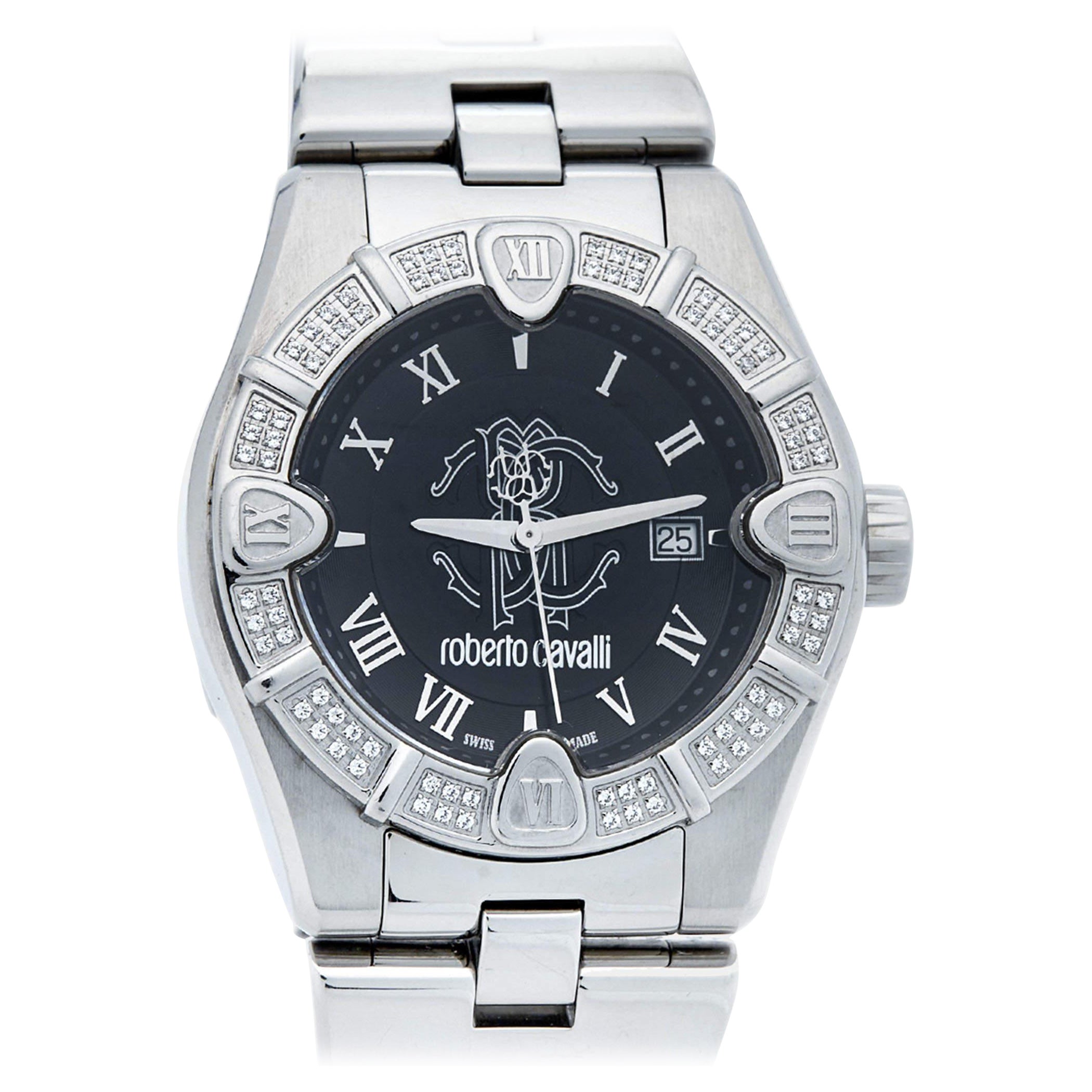 Roberto Cavalli Black Stainless Steel Diamond R7253116525 Men's Wristwatch 41 mm