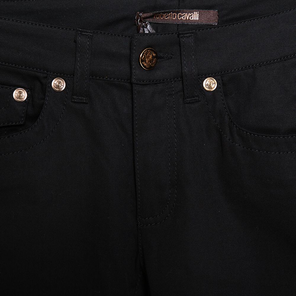 Roberto Cavalli Schwarze ausgestellte Hose aus Stretch-Baumwolle S 5