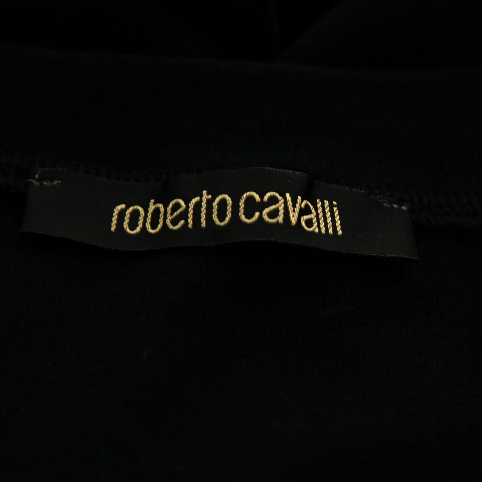 Women's Roberto Cavalli Black Stretch Cotton Printed Tank Top L For Sale