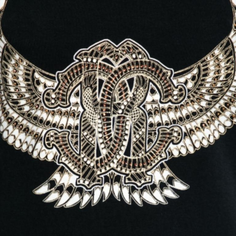 Roberto Cavalli Black Stretch Cotton Printed Tank Top L en vente 1