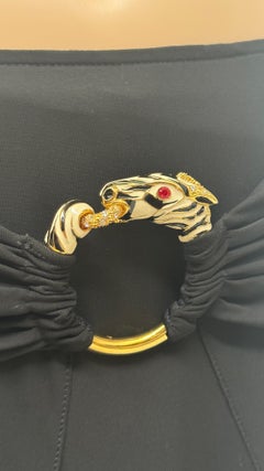 Roberto Cavalli Black Stretch Skirt with Jeweled Zebra Buckle