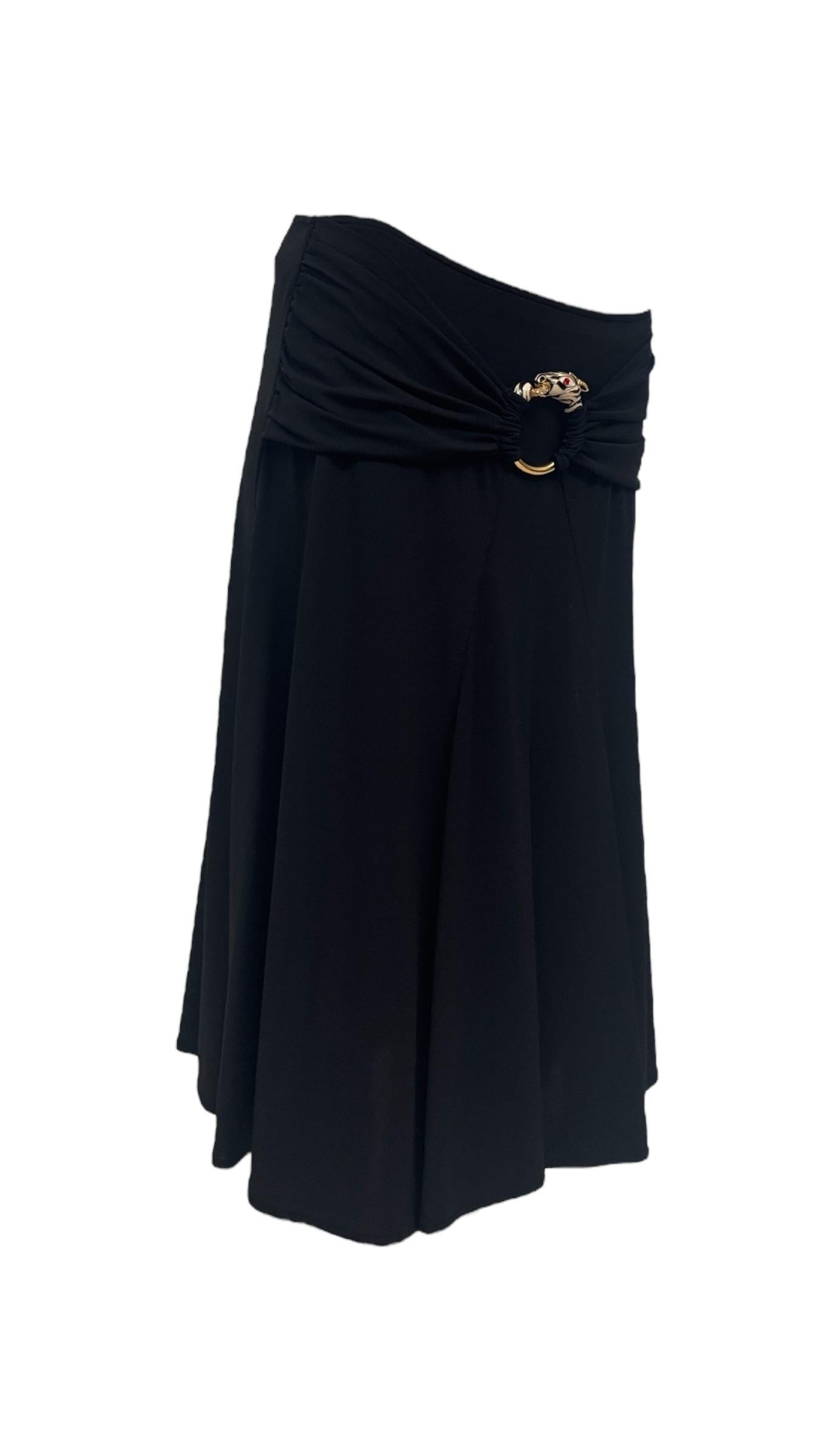 Roberto Cavalli Black Stretch Skirt with Jeweled Zebra Buckle im Zustand „Gut“ im Angebot in Milano, IT