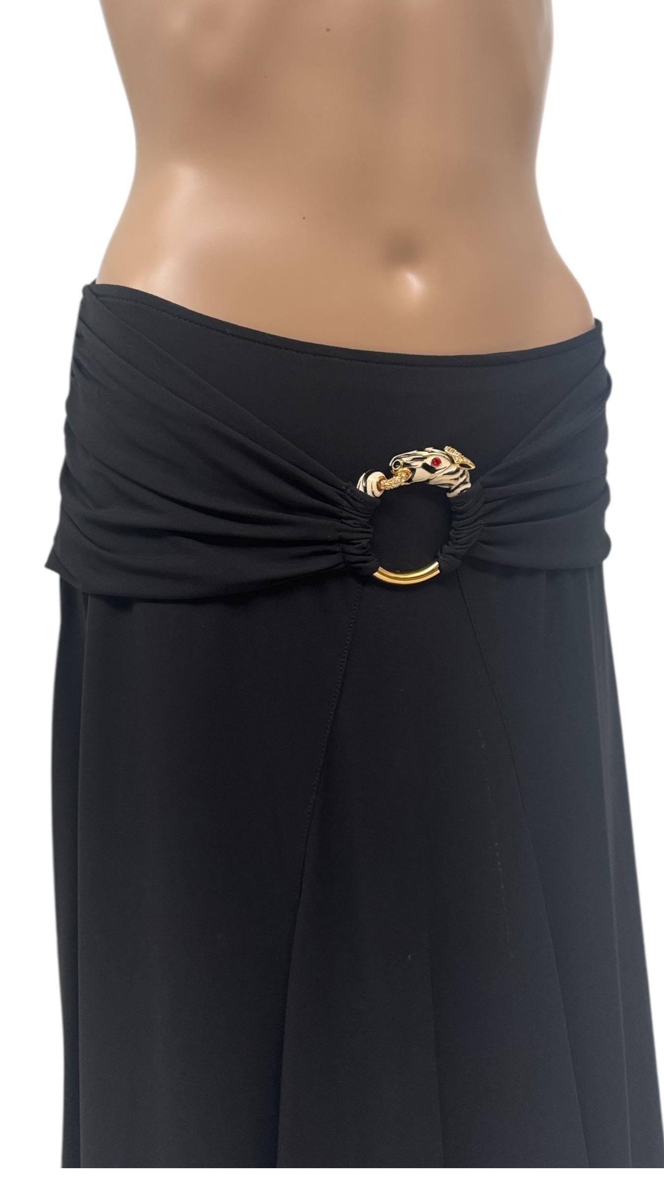 Roberto Cavalli Black Stretch Skirt with Jeweled Zebra Buckle Damen im Angebot