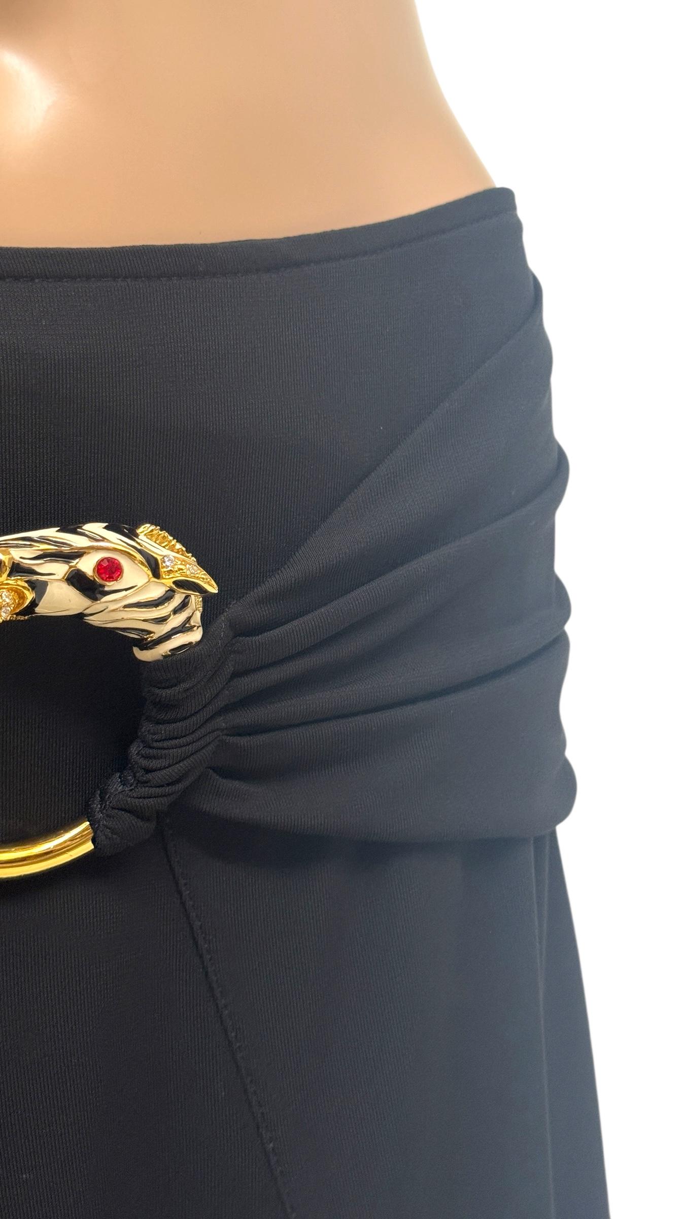 Roberto Cavalli Black Stretch Skirt with Jeweled Zebra Buckle im Angebot 3