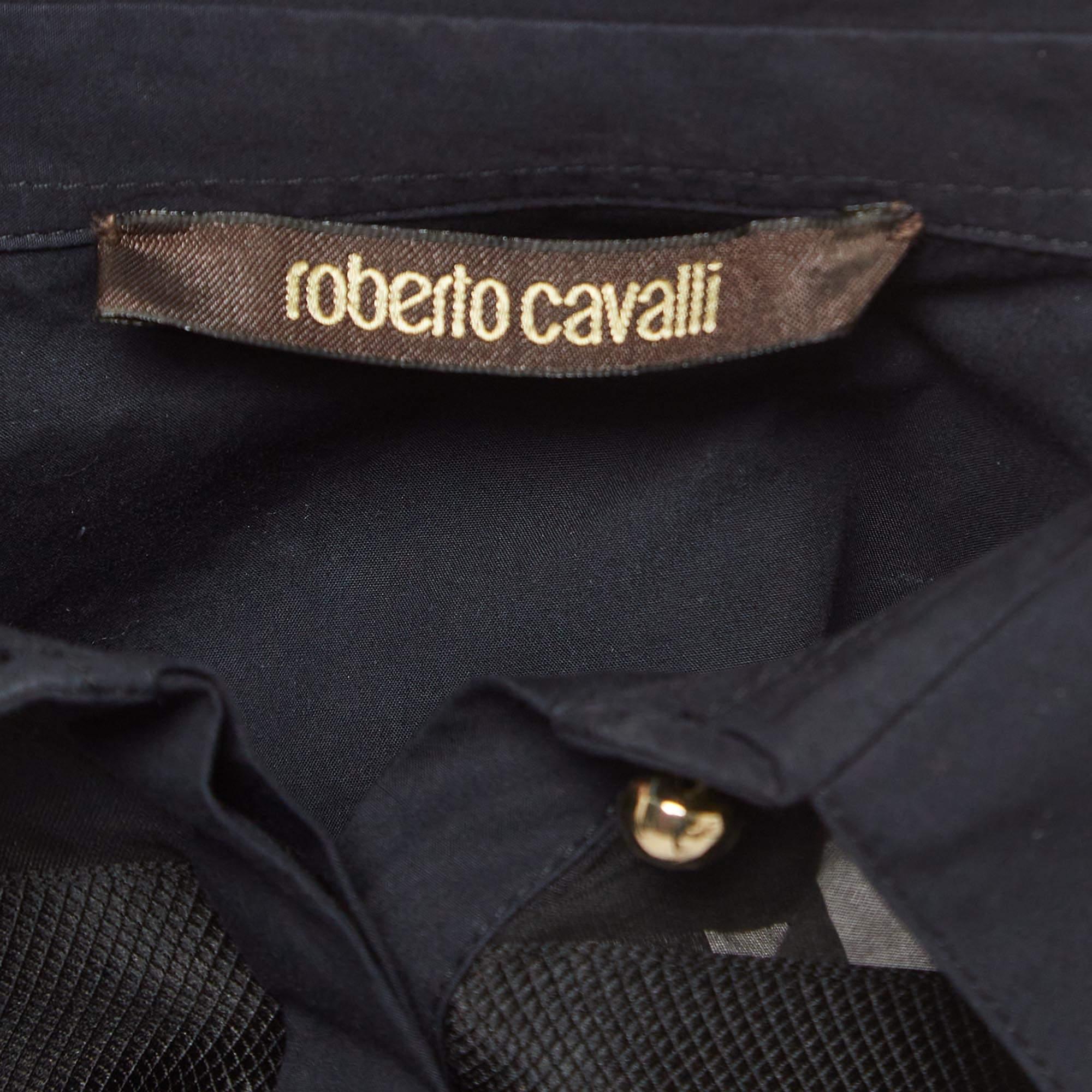 Women's Roberto Cavalli Black Stripe Silk Blend Sheer Shirt S For Sale