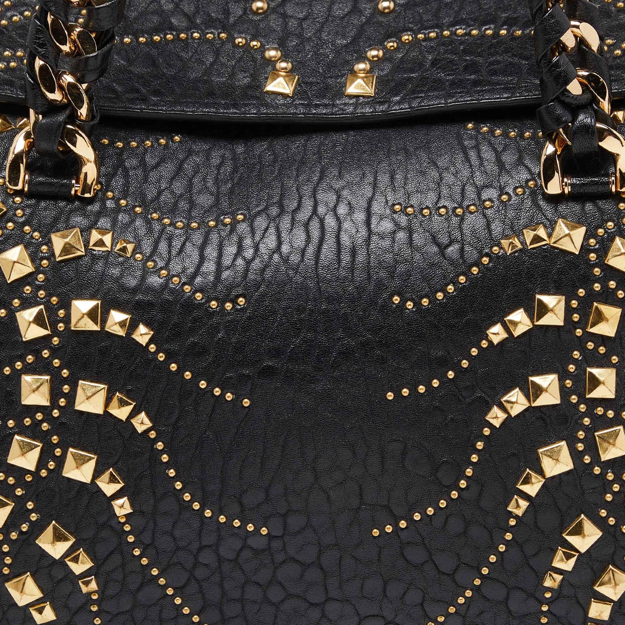Women's Roberto Cavalli Black Studded Leather Satchel