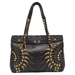 Roberto Cavalli Black Studded Leather Satchel