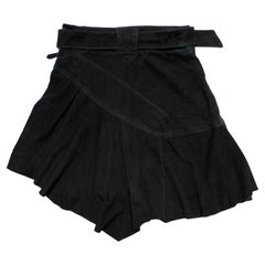 Roberto Cavalli Black Suede Asymmetric Belted Mini Skirt circa Y2K