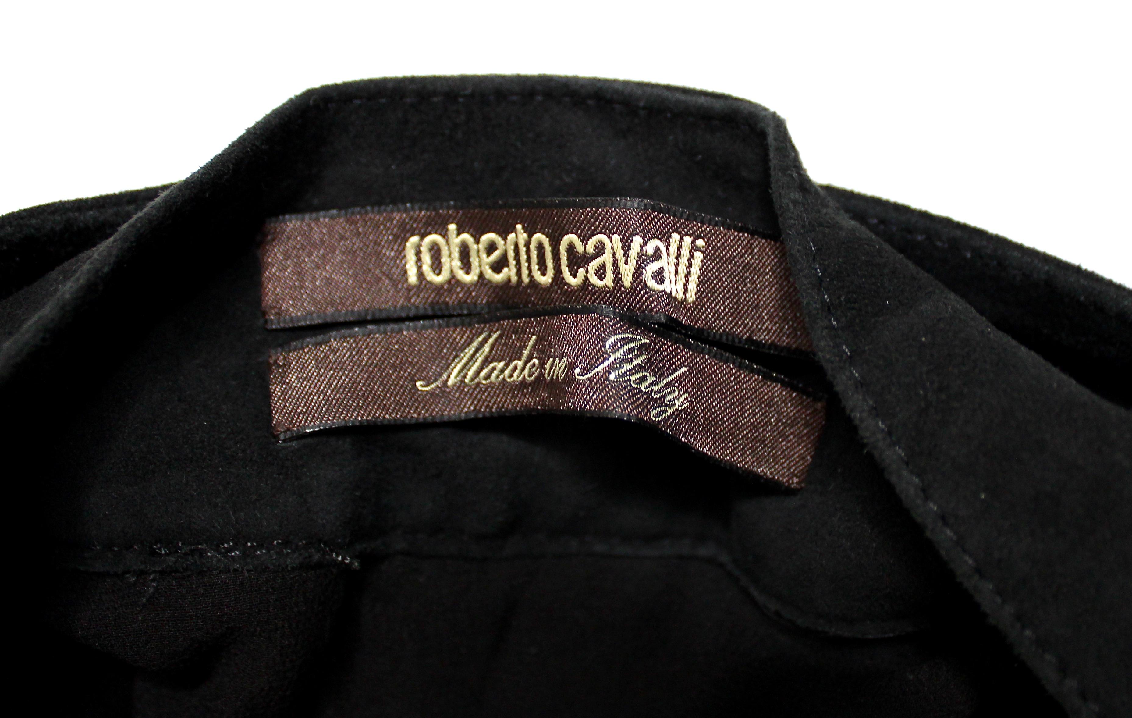 Roberto Cavalli - Minijupe asymétrique ceinturée en daim noir circa Y2K en vente 2