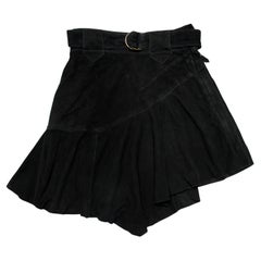 Roberto Cavalli Black Suede Asymmetric Belted Mini Skirt circa Y2K Roberto Cavalli Black Suede Asymmetric Belted Mini Skirt circa Y2K