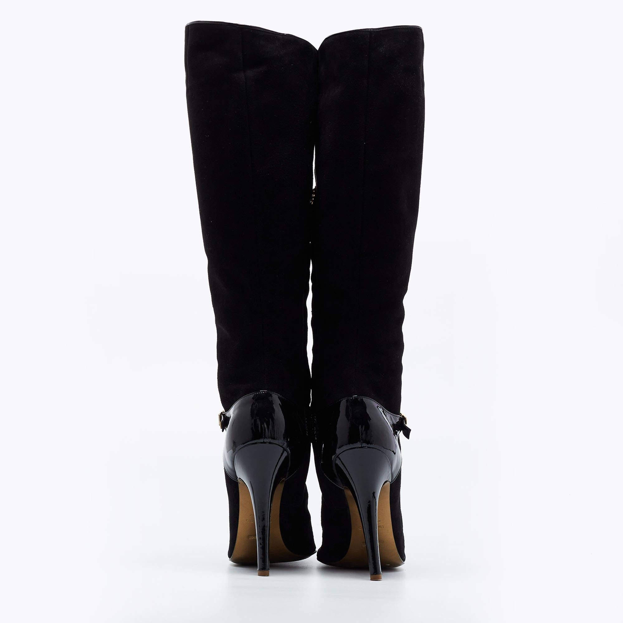 Roberto Cavalli Black Suede Knee Length Boots Size 41 For Sale 1