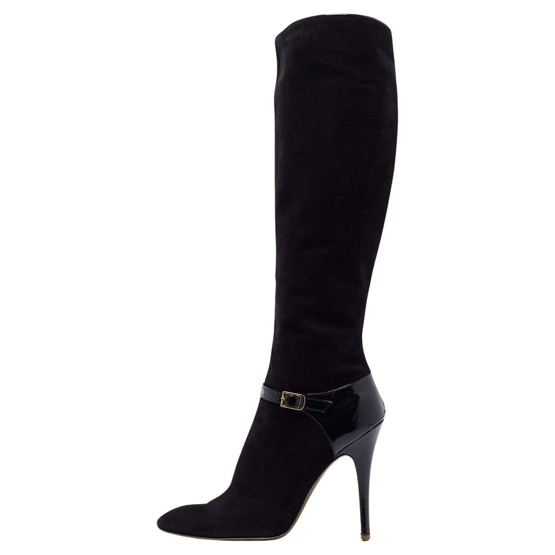 Roberto Cavalli Black Suede Knee Length Boots Size 41 For Sale
