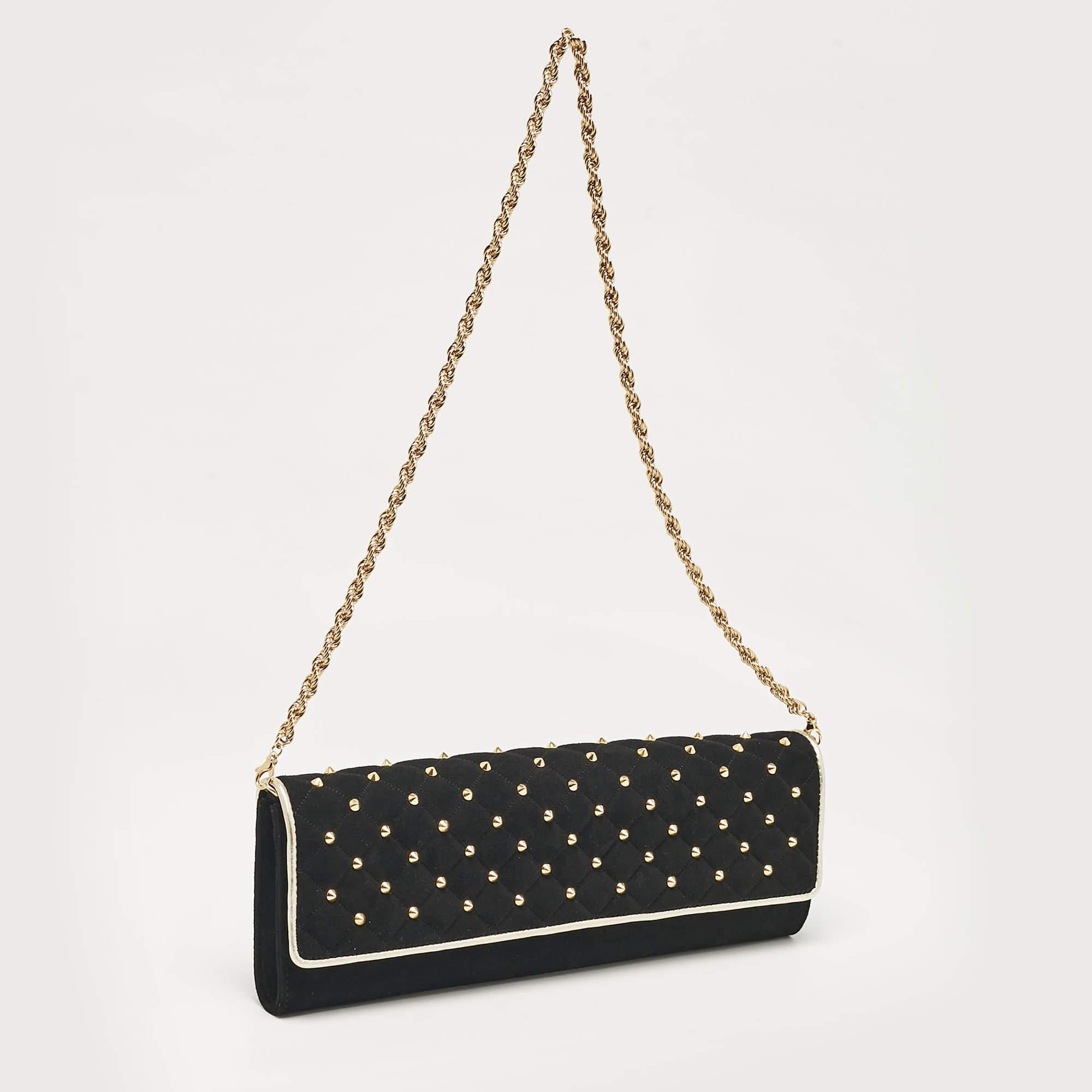 Noir Roberto Cavalli - Pochette à longue chaîne cloutée en daim noir en vente