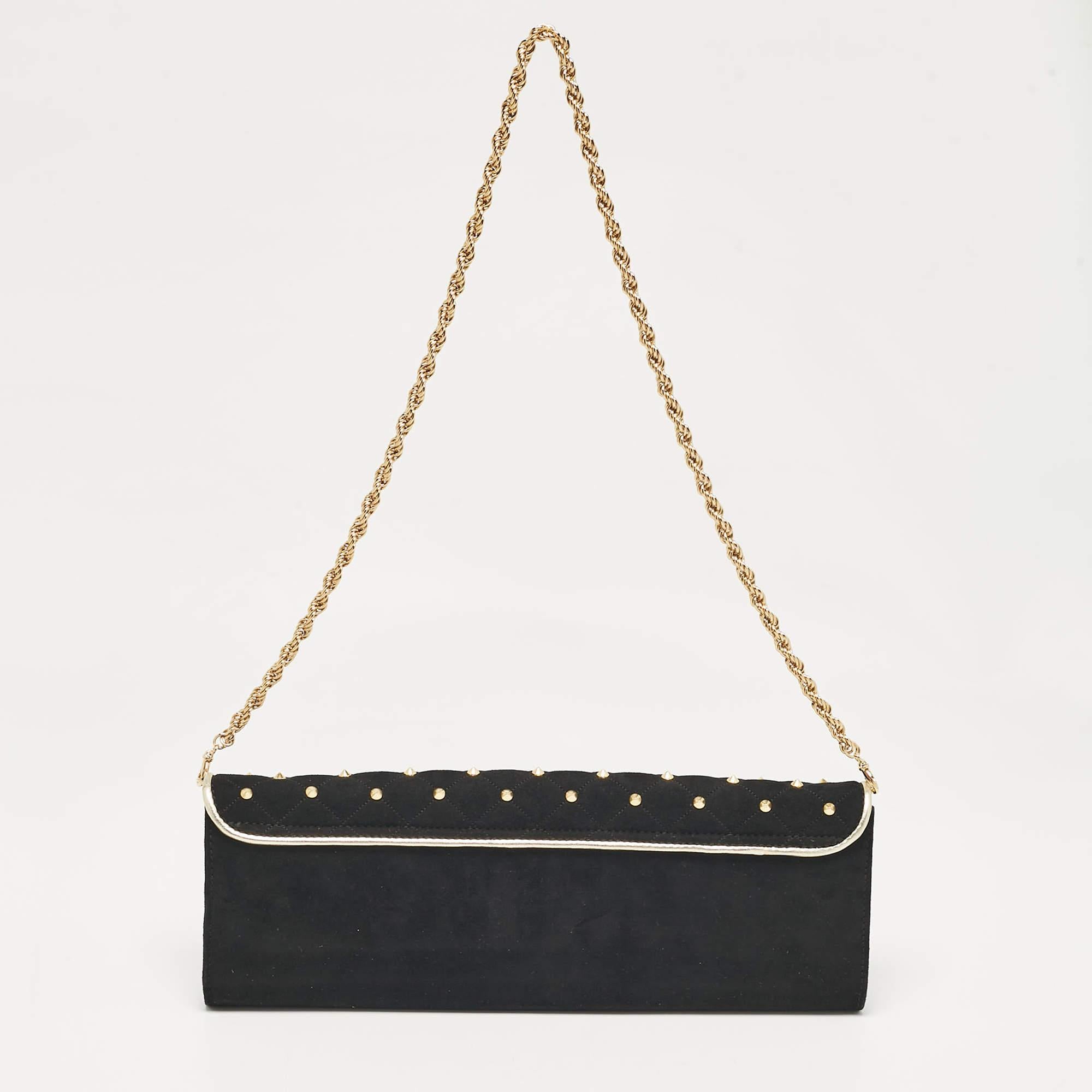 Roberto Cavalli - Pochette à longue chaîne cloutée en daim noir Bon état - En vente à Dubai, Al Qouz 2