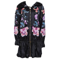Roberto Cavalli Black Synthetic Floral Printed Hooded Dress M