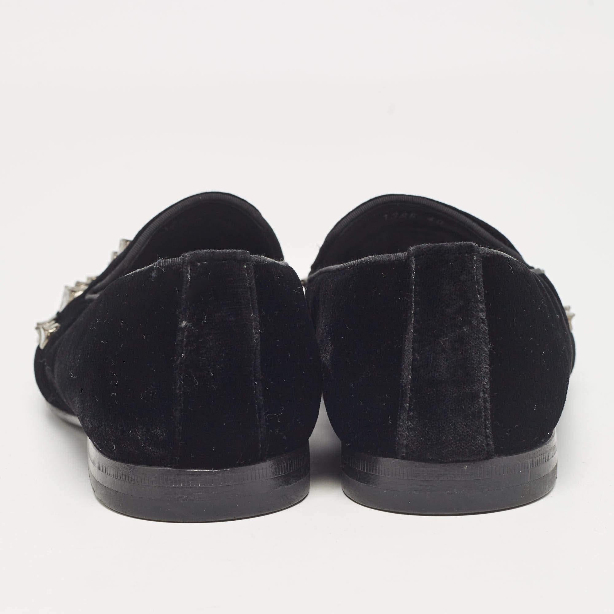 Roberto Cavalli Black Velvet Embellished Slip On Loafers Size 40 For Sale 1