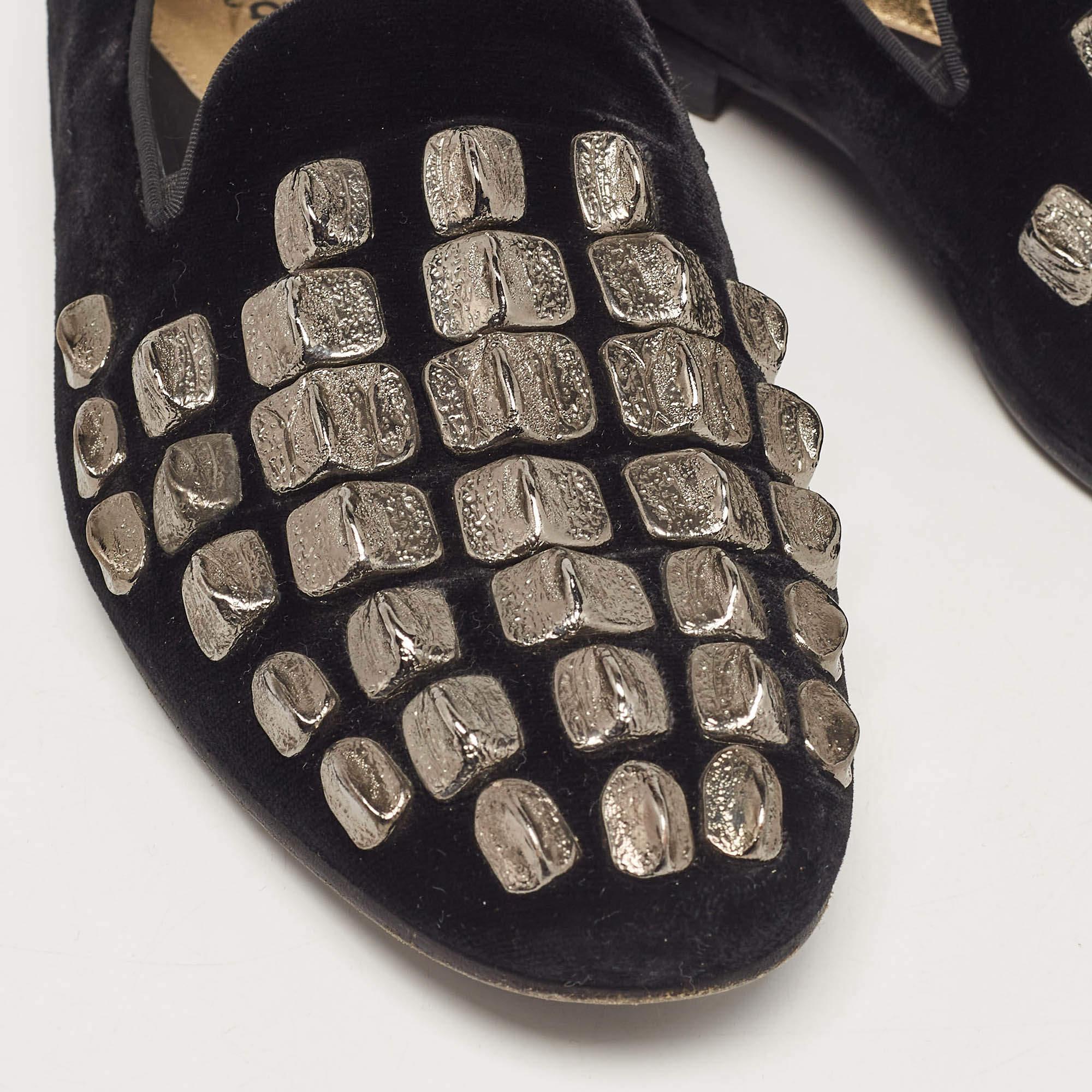 Roberto Cavalli Black Velvet Embellished Slip On Loafers Size 40 For Sale 4