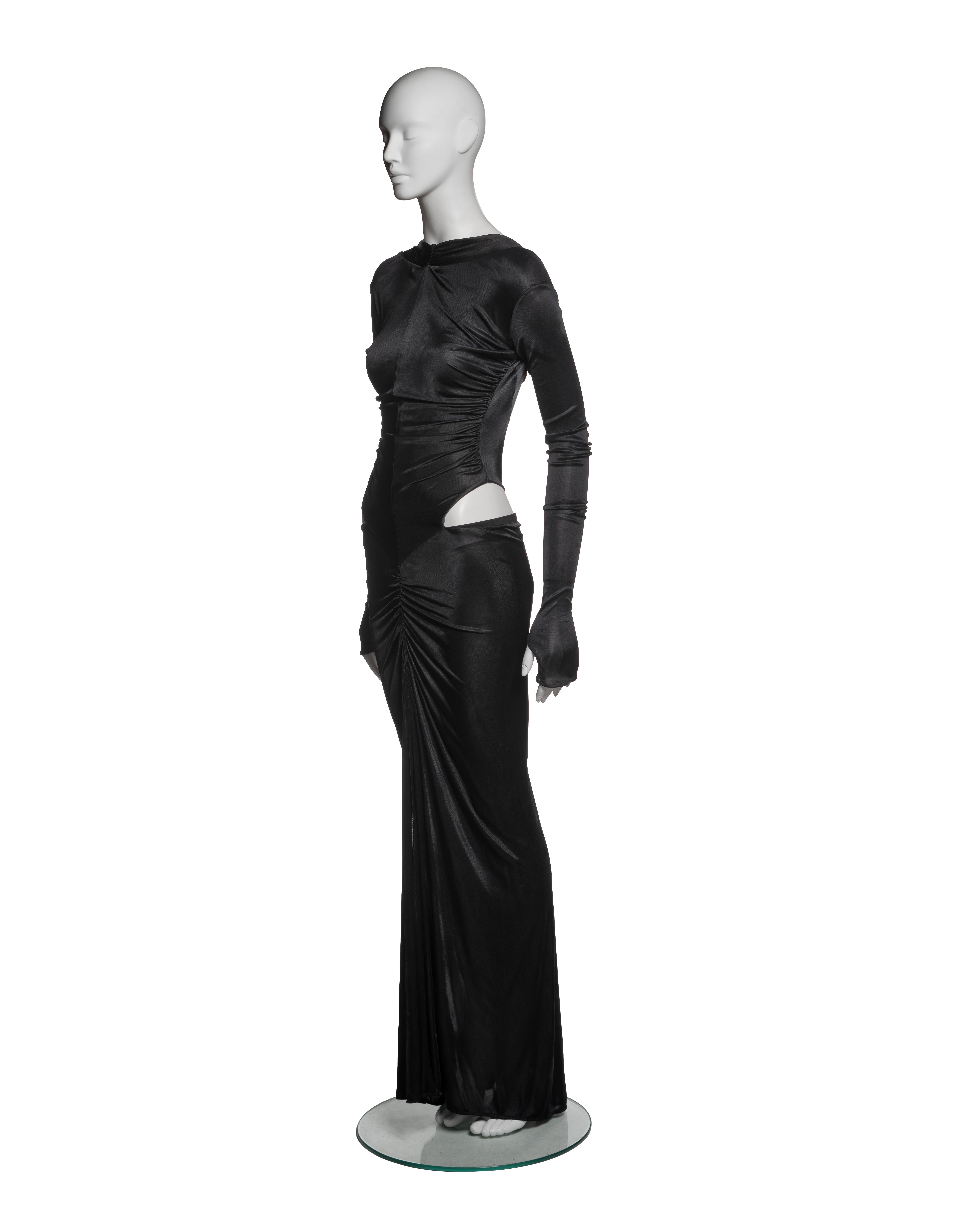 Roberto Cavalli Black Viscose Cutout Evening Dress with Ruched Seams, FW 2003 8