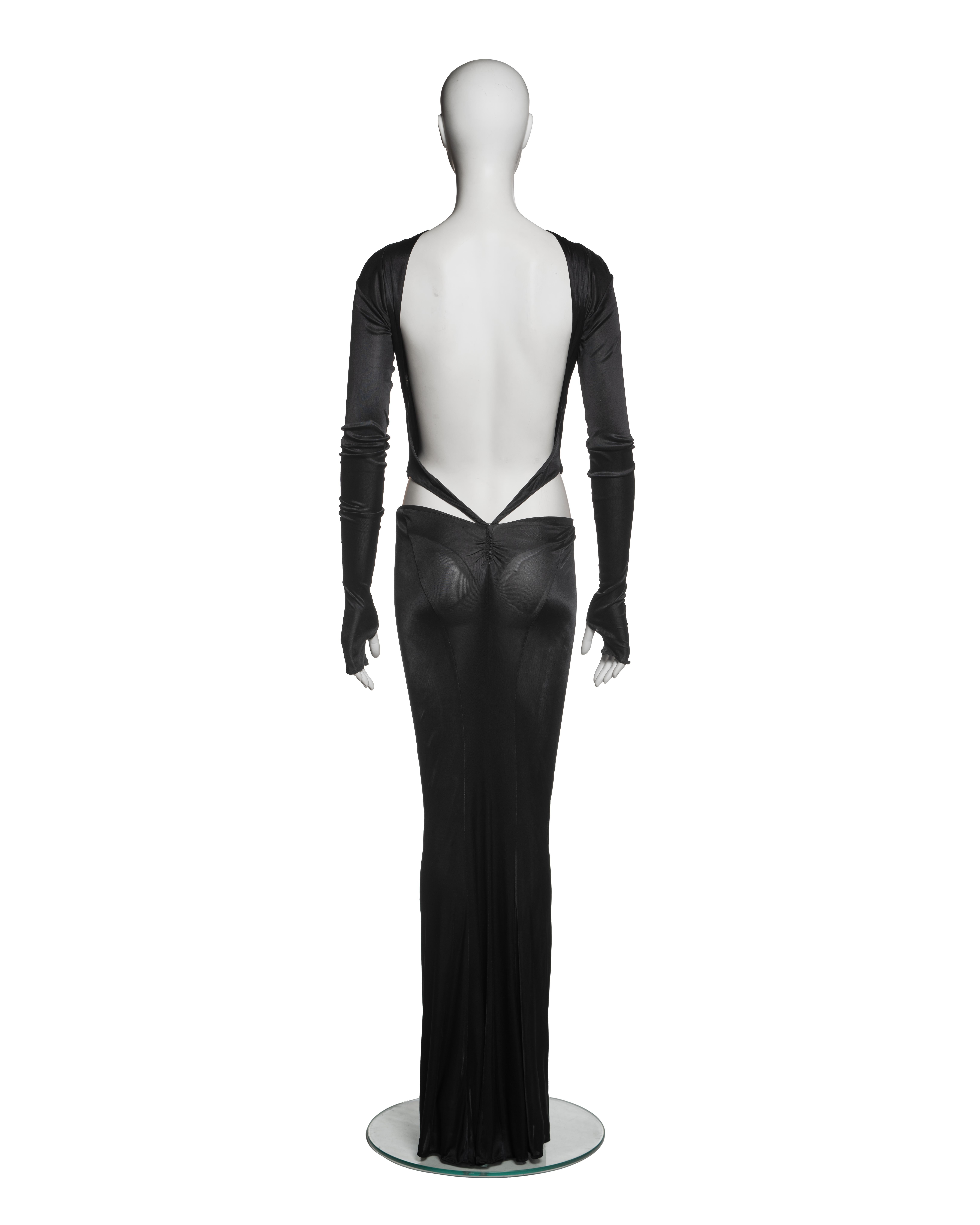 Women's Roberto Cavalli Black Viscose Cutout Evening Dress with Ruched Seams, FW 2003