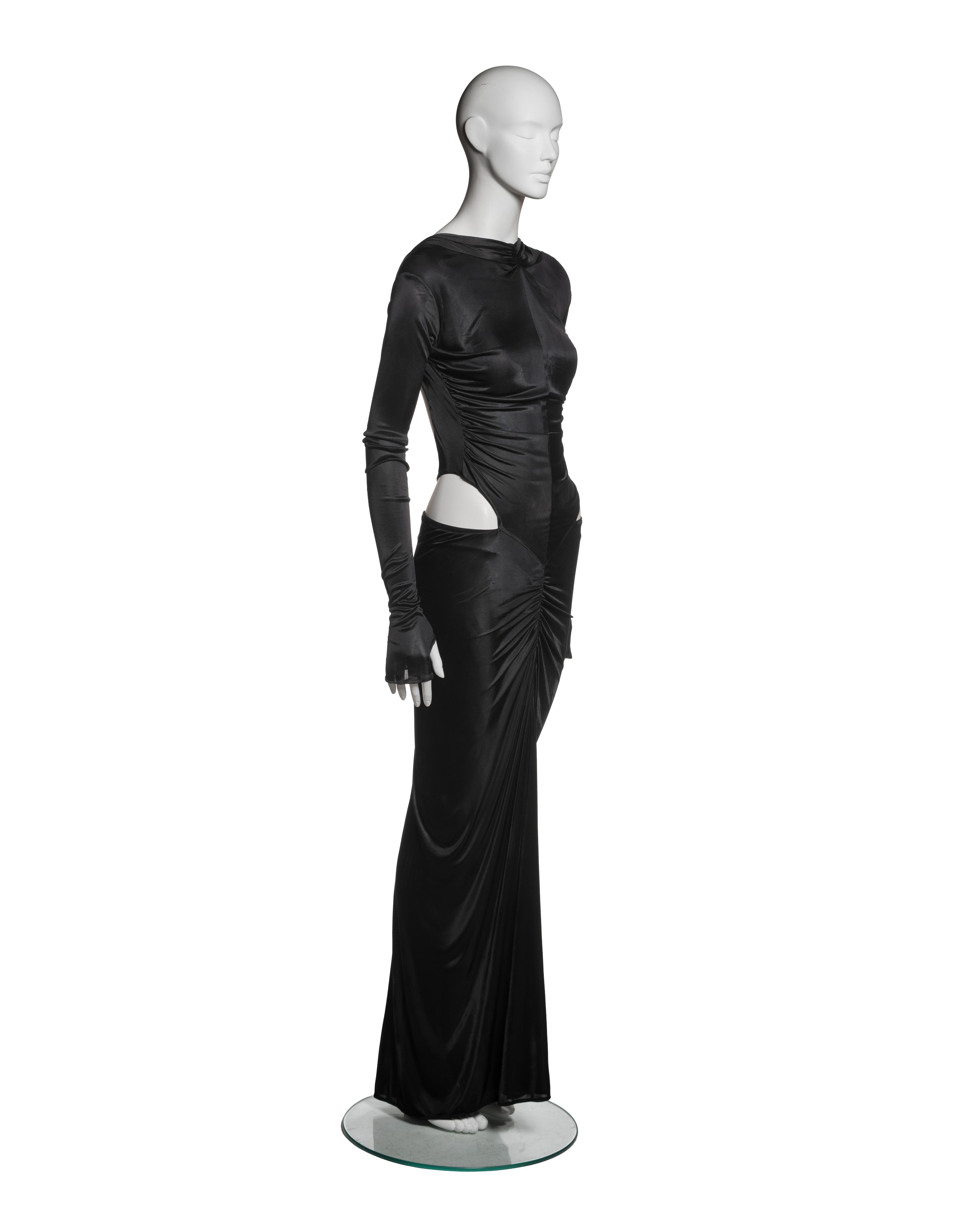 Roberto Cavalli Black Viscose Cutout Evening Dress with Ruched Seams, FW 2003 2