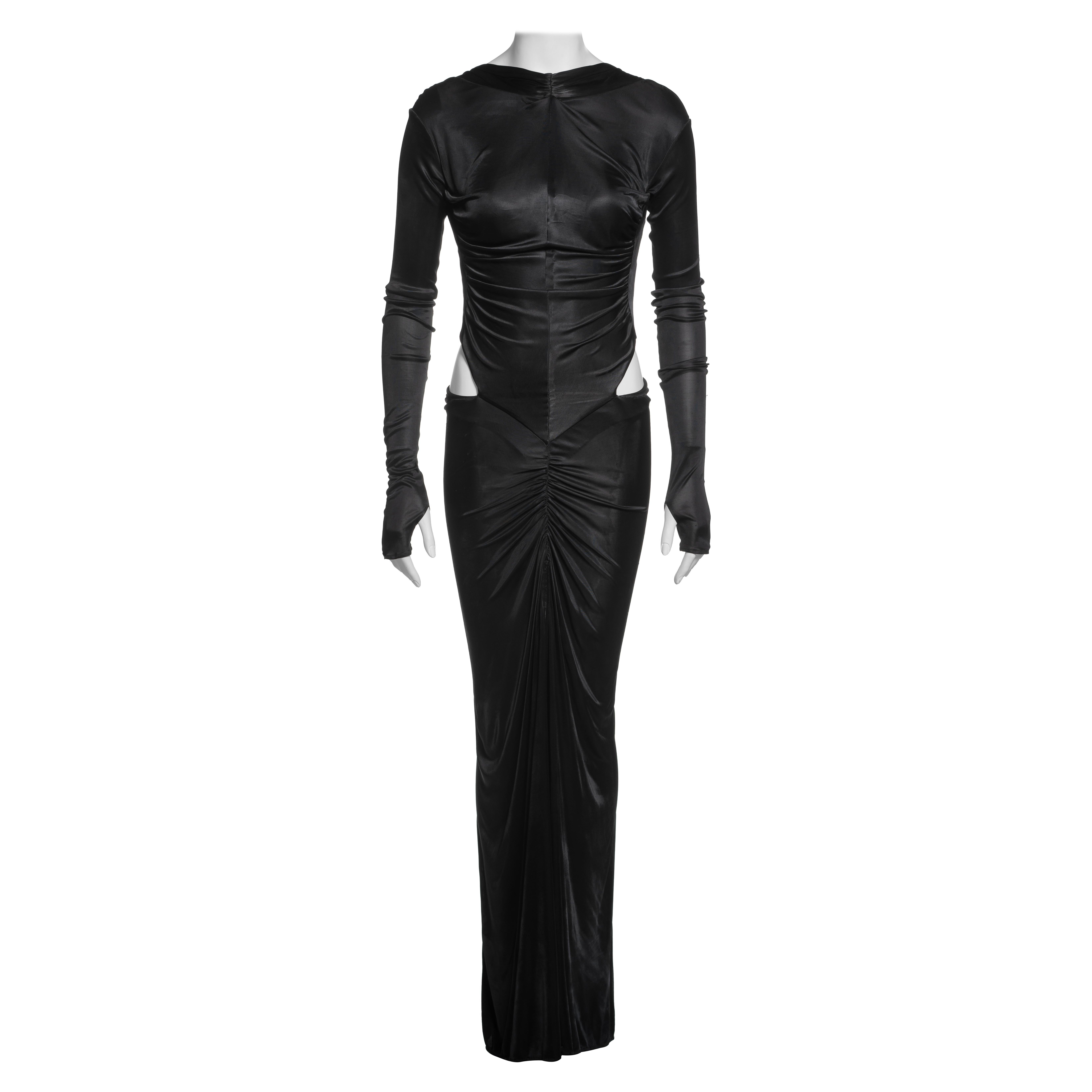 Roberto Cavalli Black Viscose Cutout Evening Dress with Ruched Seams, FW 2003