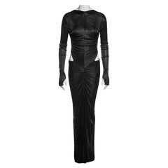 Roberto Cavalli Black Viscose Cutout Evening Dress with Ruched Seams, FW 2003