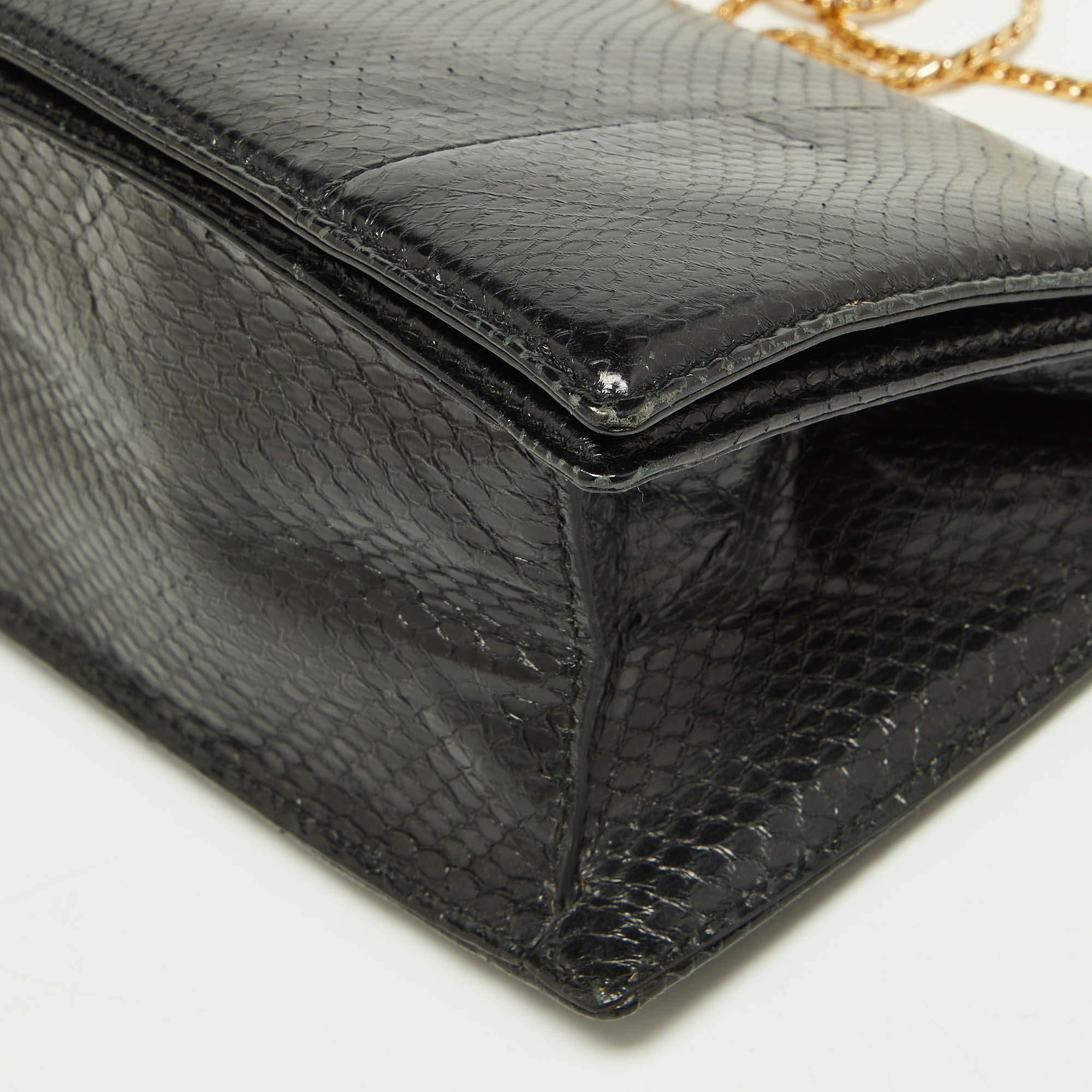 Roberto Cavalli Schwarze Wasserschlangenleder-Tasche mit Serpente-Rahmen und Kette im Angebot 7