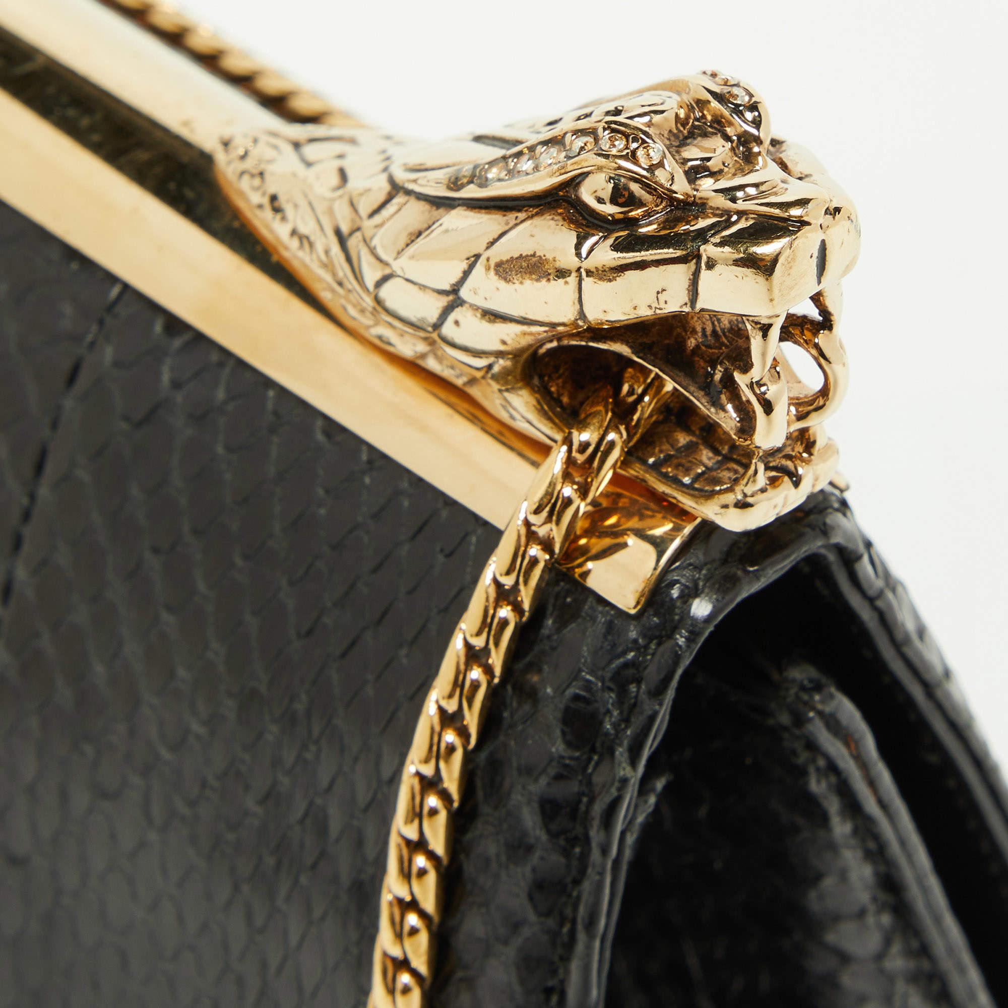 Roberto Cavalli Black Watersnake Leather Serpente Frame Chain Bag 1