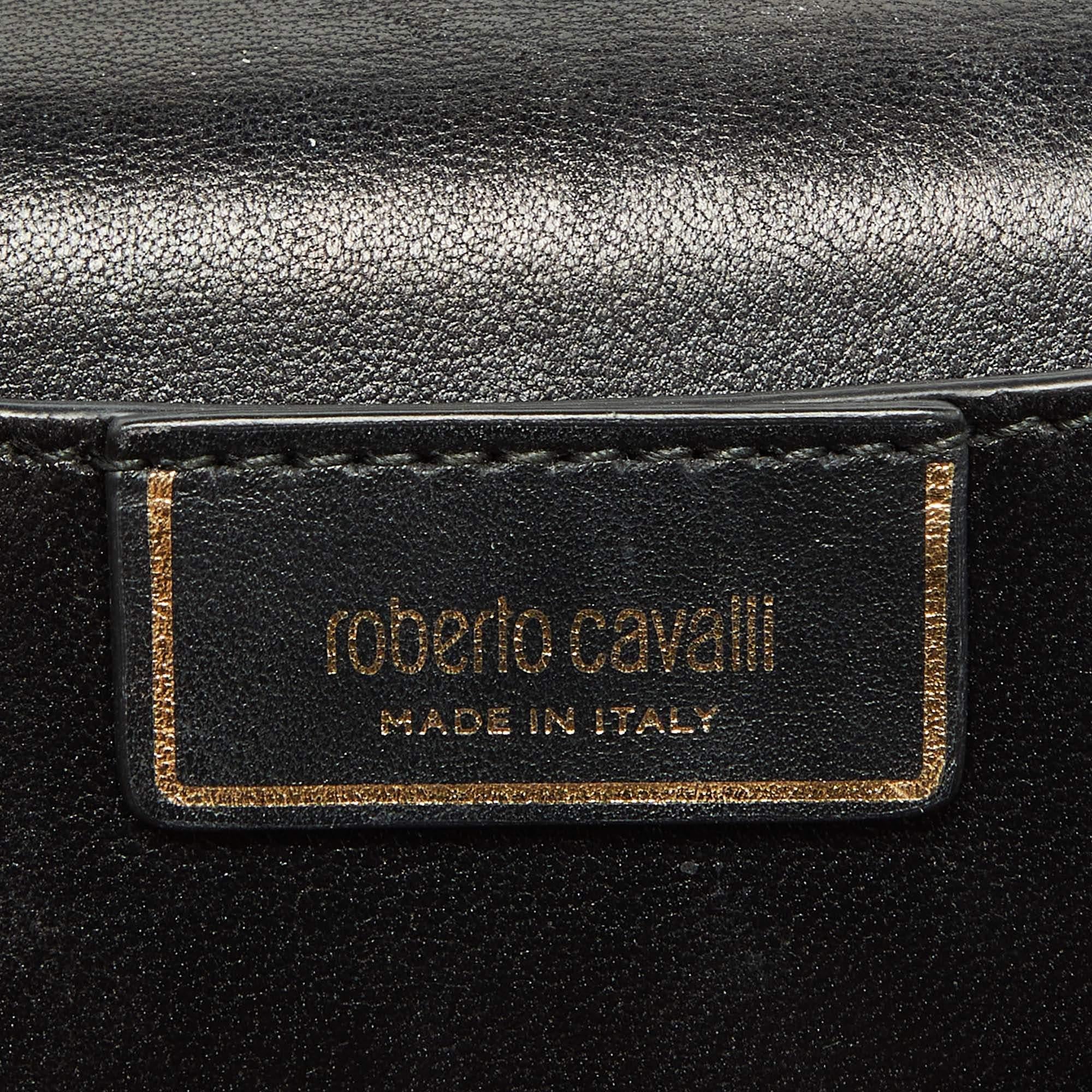 Roberto Cavalli Schwarze Wasserschlangenleder-Tasche mit Serpente-Rahmen und Kette im Angebot 3