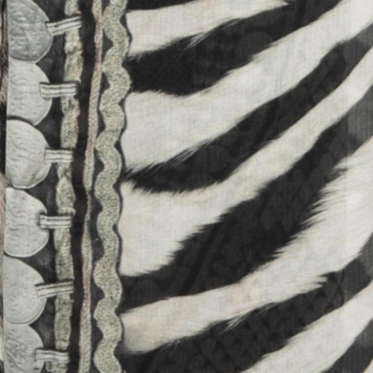 Roberto Cavalli Estola de seda con estampado animal blanco/negro Gris en venta