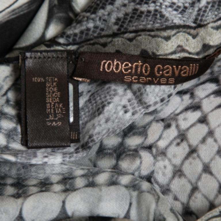 De las mujeres Roberto Cavalli Estola de seda con estampado animal blanco/negro en venta