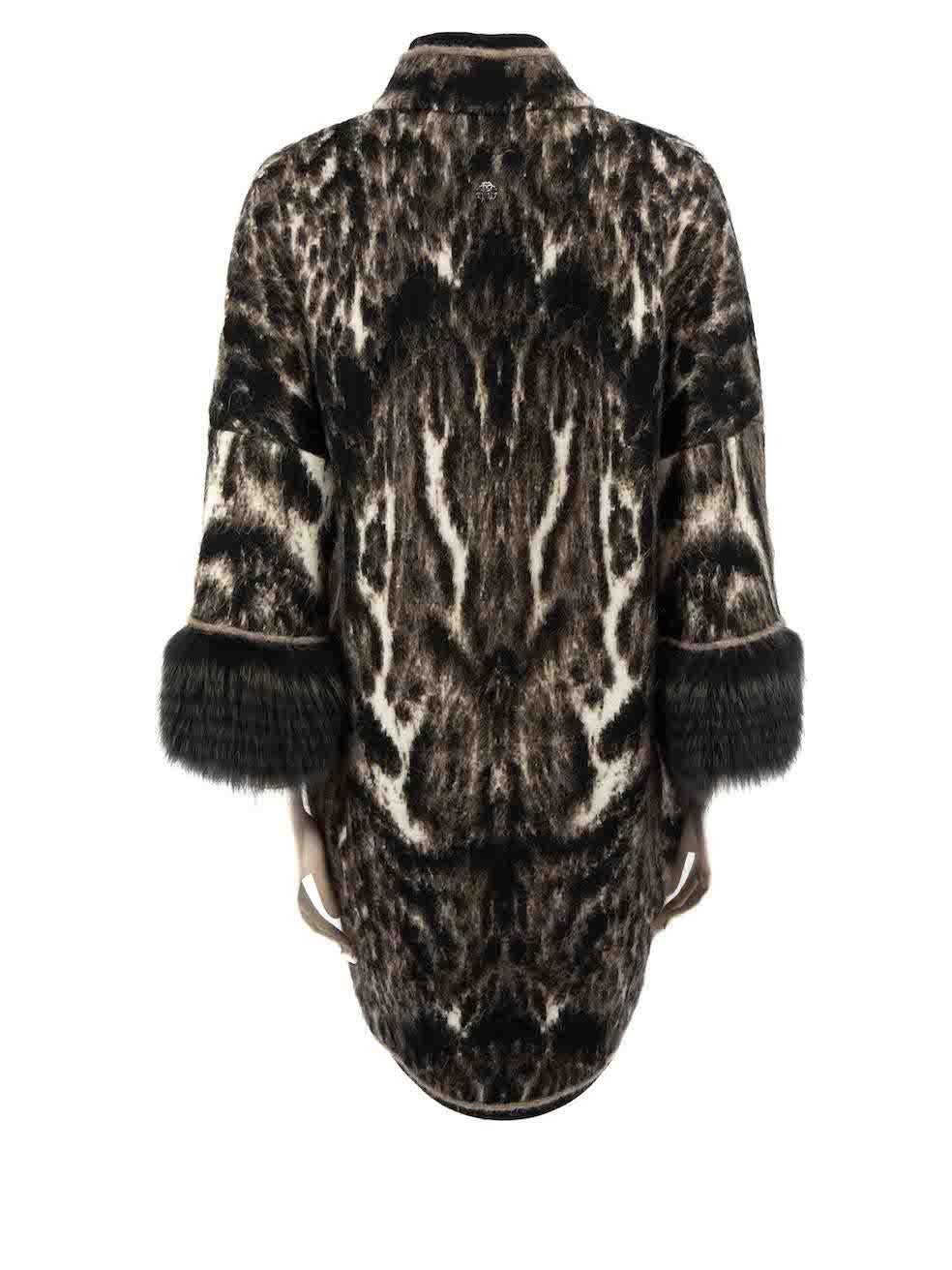 Roberto Cavalli Black Wool Abstract Pattern Coat Size M In Good Condition For Sale In London, GB