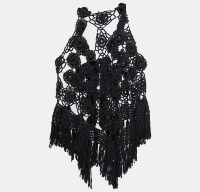 Roberto Cavalli Black Wool Crochet Tie Front Sleeveless Vest One Size (gilet sans manches en laine crochetée) Bon état à Dubai, Al Qouz 2