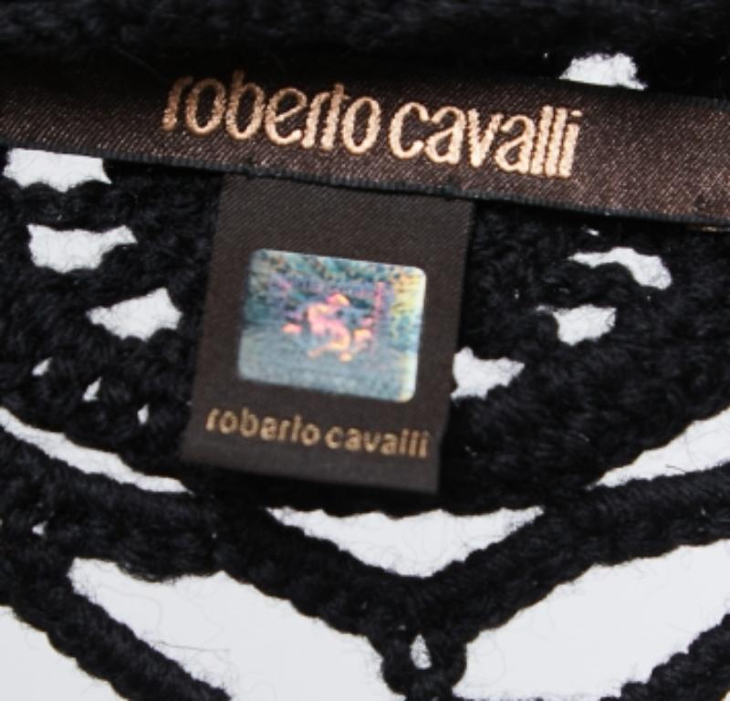 Roberto Cavalli Black Wool Crochet Tie Front Sleeveless Vest One Size (gilet sans manches en laine crochetée) 1