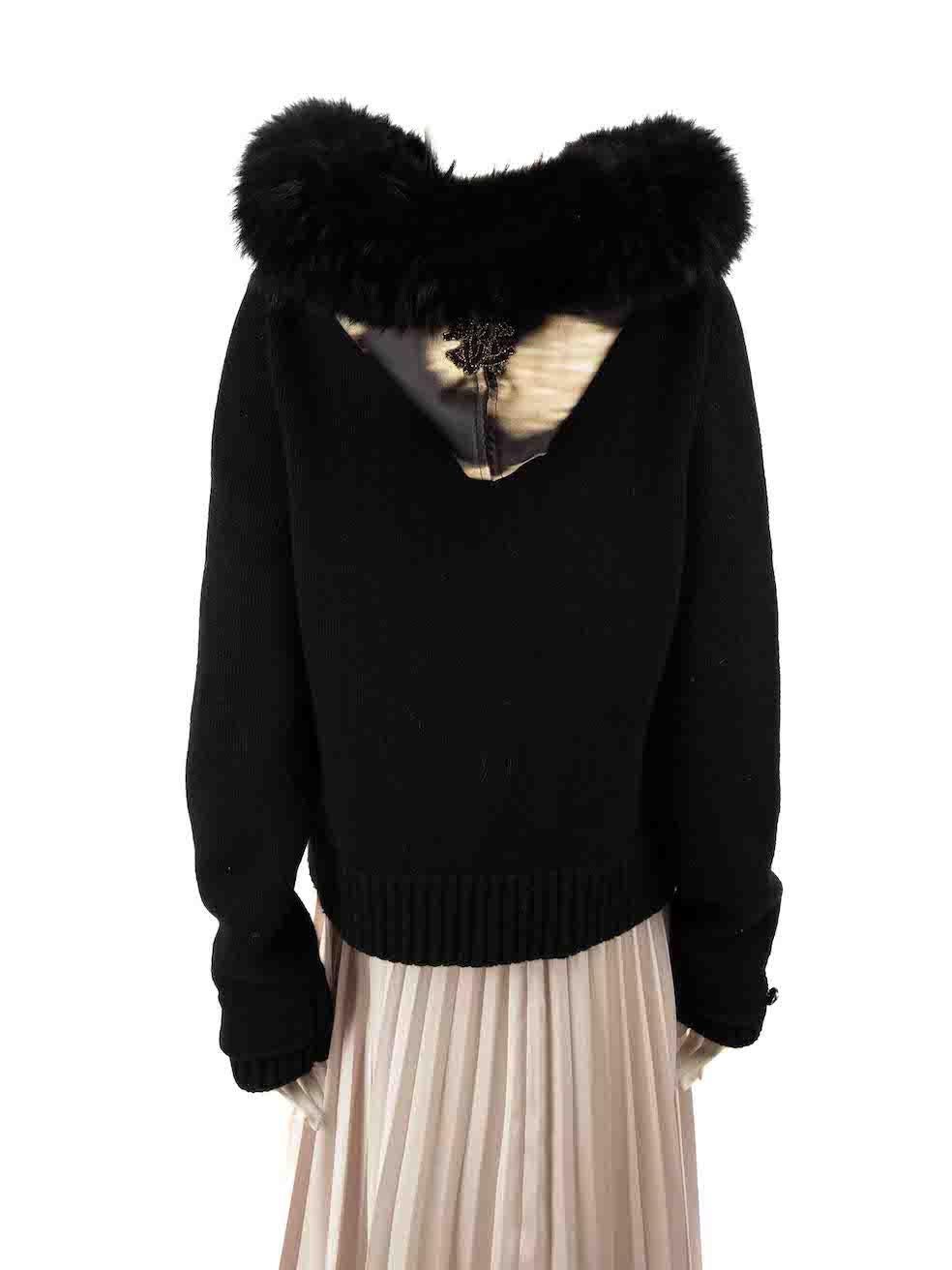 Roberto Cavalli Black Wool Fur Trim Knit Jacket Size XL In Excellent Condition For Sale In London, GB