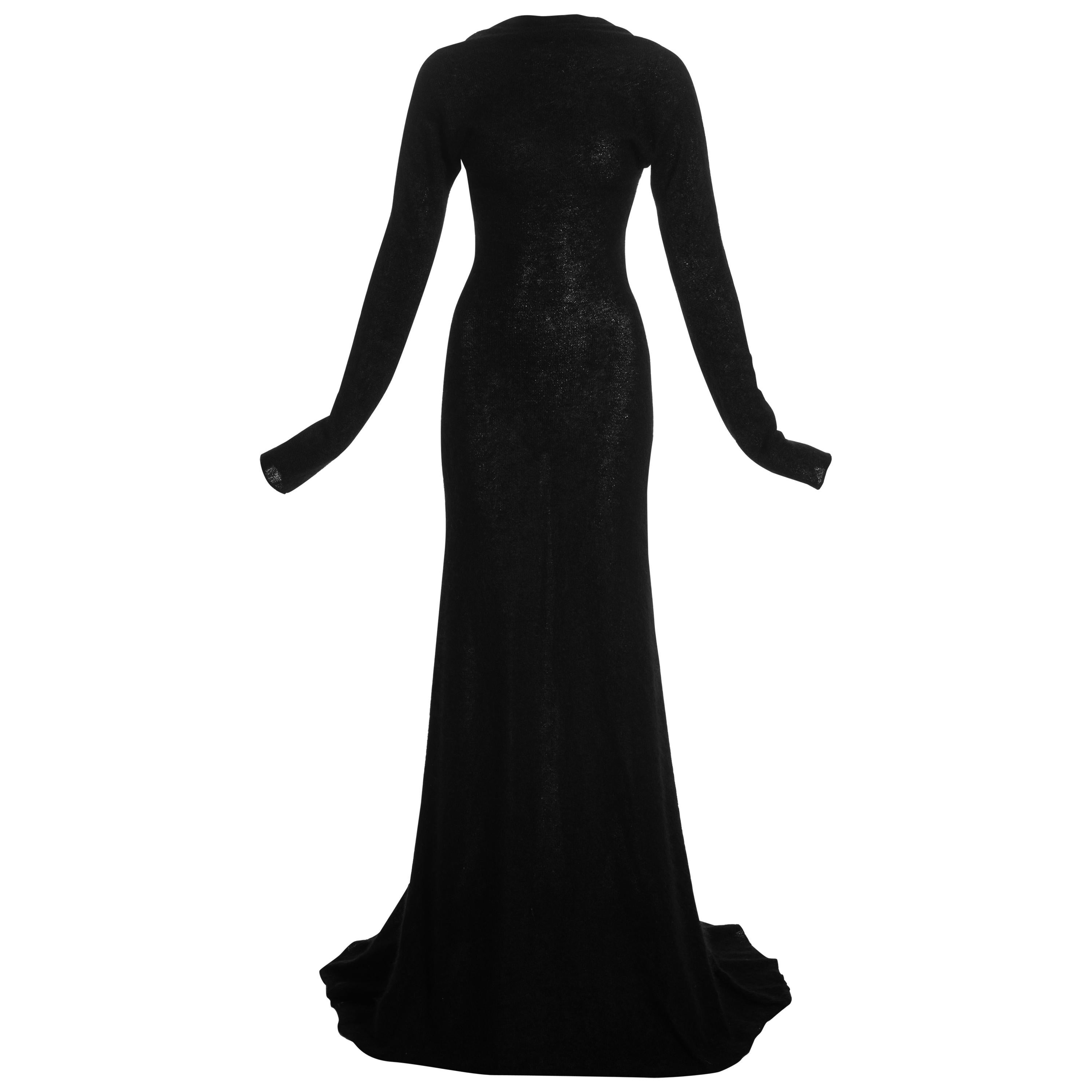 Roberto Cavalli black wool low back trained evening dress, c. 2000s For Sale