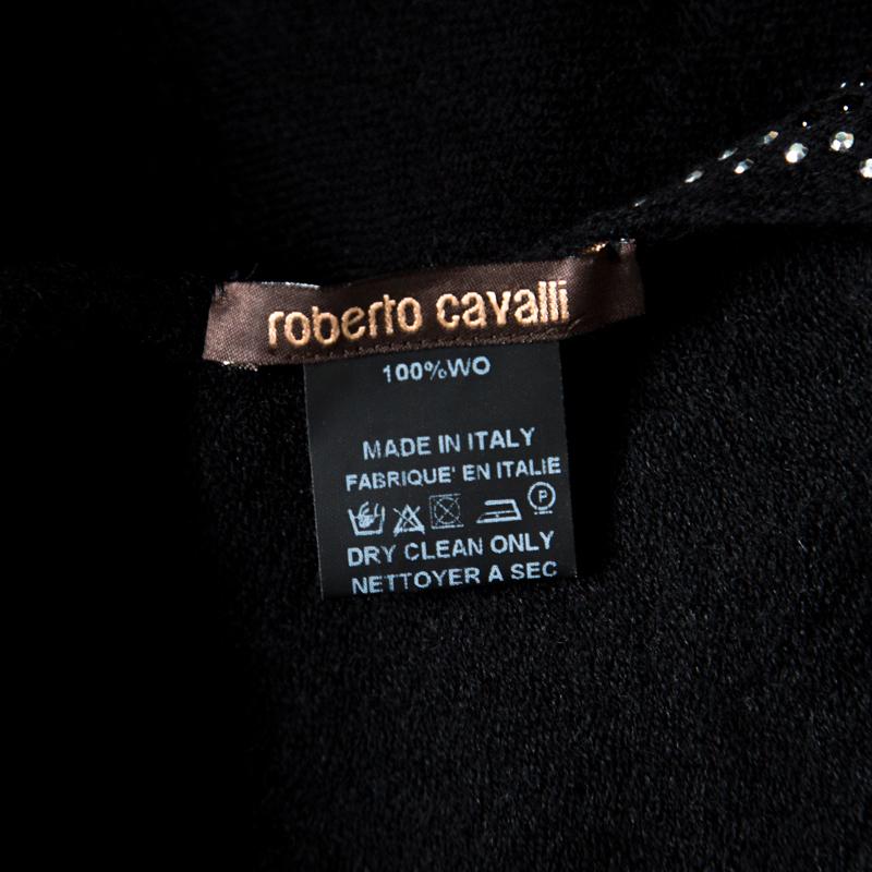 Roberto Cavalli Black Wool Studded Fringed Edge Open Poncho ( One Size ) In Good Condition In Dubai, Al Qouz 2