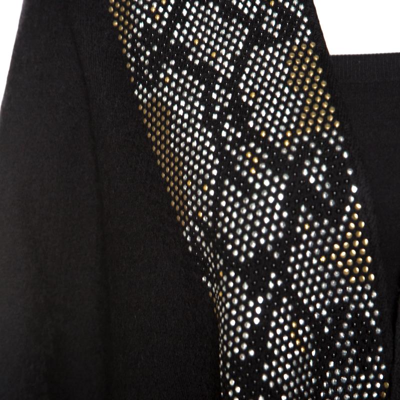 Women's Roberto Cavalli Black Wool Studded Fringed Edge Open Poncho ( One Size )