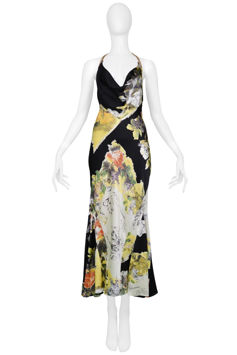 black and yellow floral dress Black And Yellow Floral Satin Dress With Slit