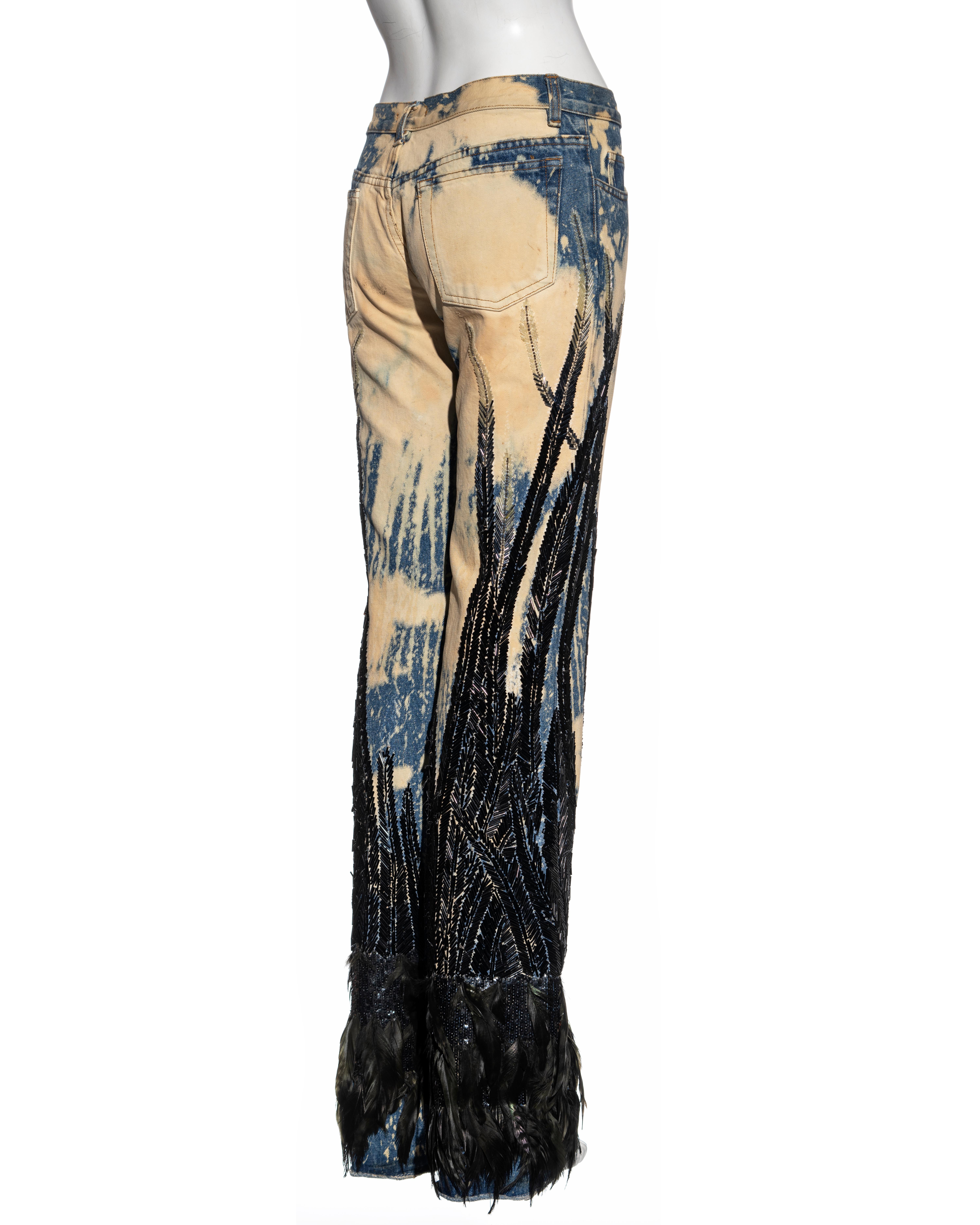 Roberto Cavalli bleached denim beaded jeans with feather embellishments, fw 2001 1