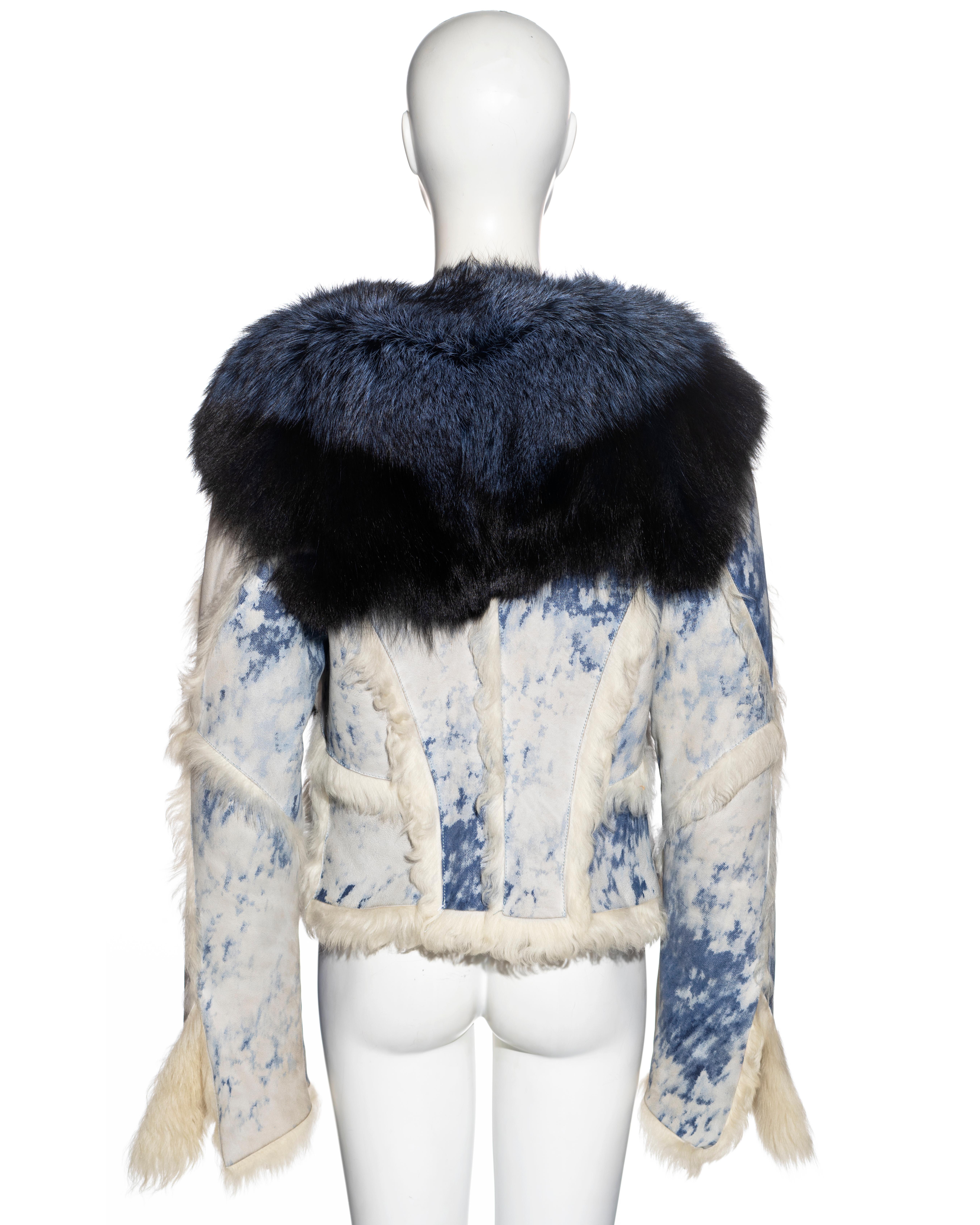 Roberto Cavalli bleached-denim printed leather and fox fur jacket, fw 2001 3