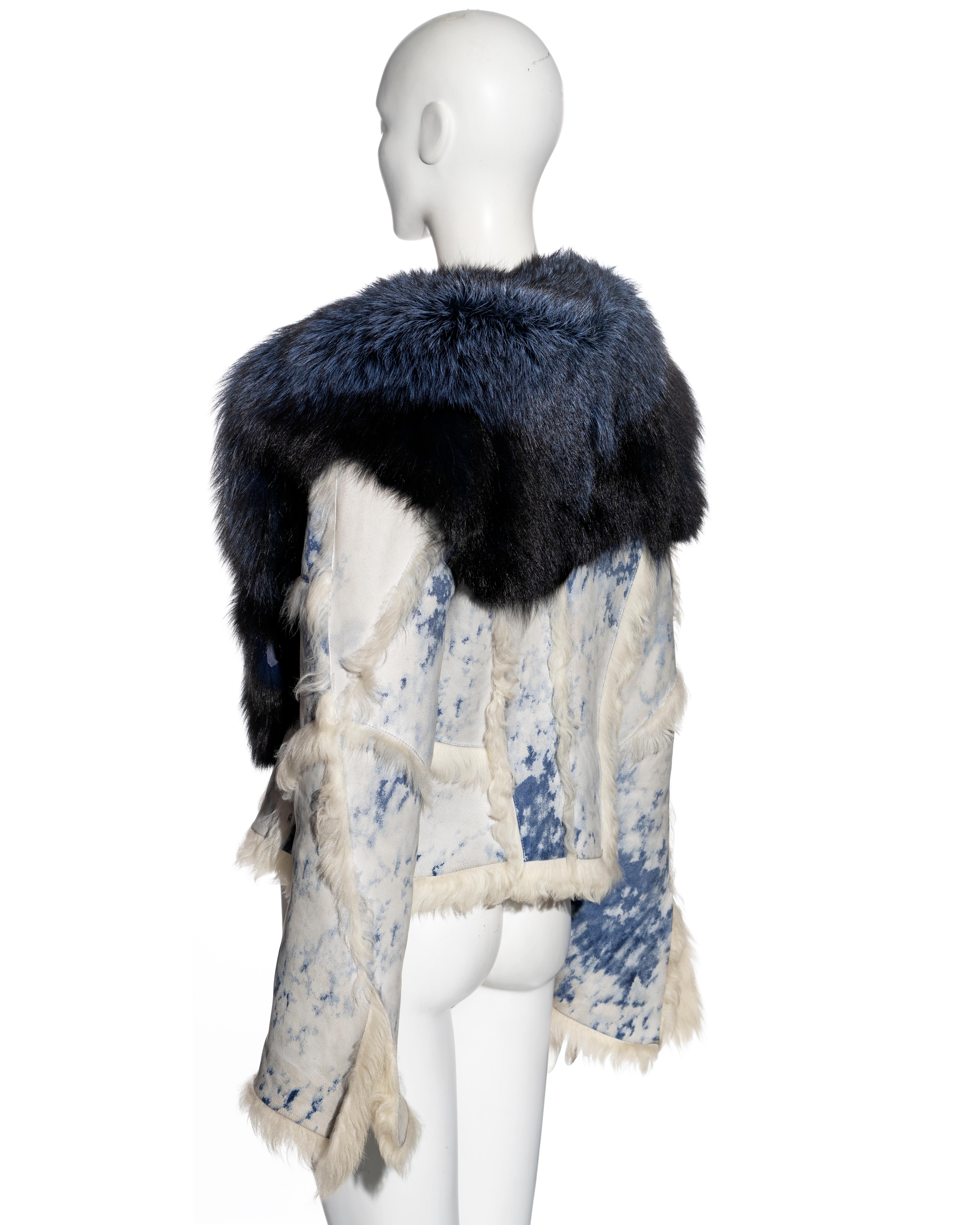 Roberto Cavalli bleached-denim printed leather and fox fur jacket, fw 2001 4