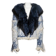 Roberto Cavalli bleached-denim printed leather and fox fur jacket, fw 2001