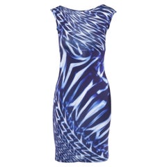 Roberto Cavalli Blue Abstract Print Fitted Dress - '00s