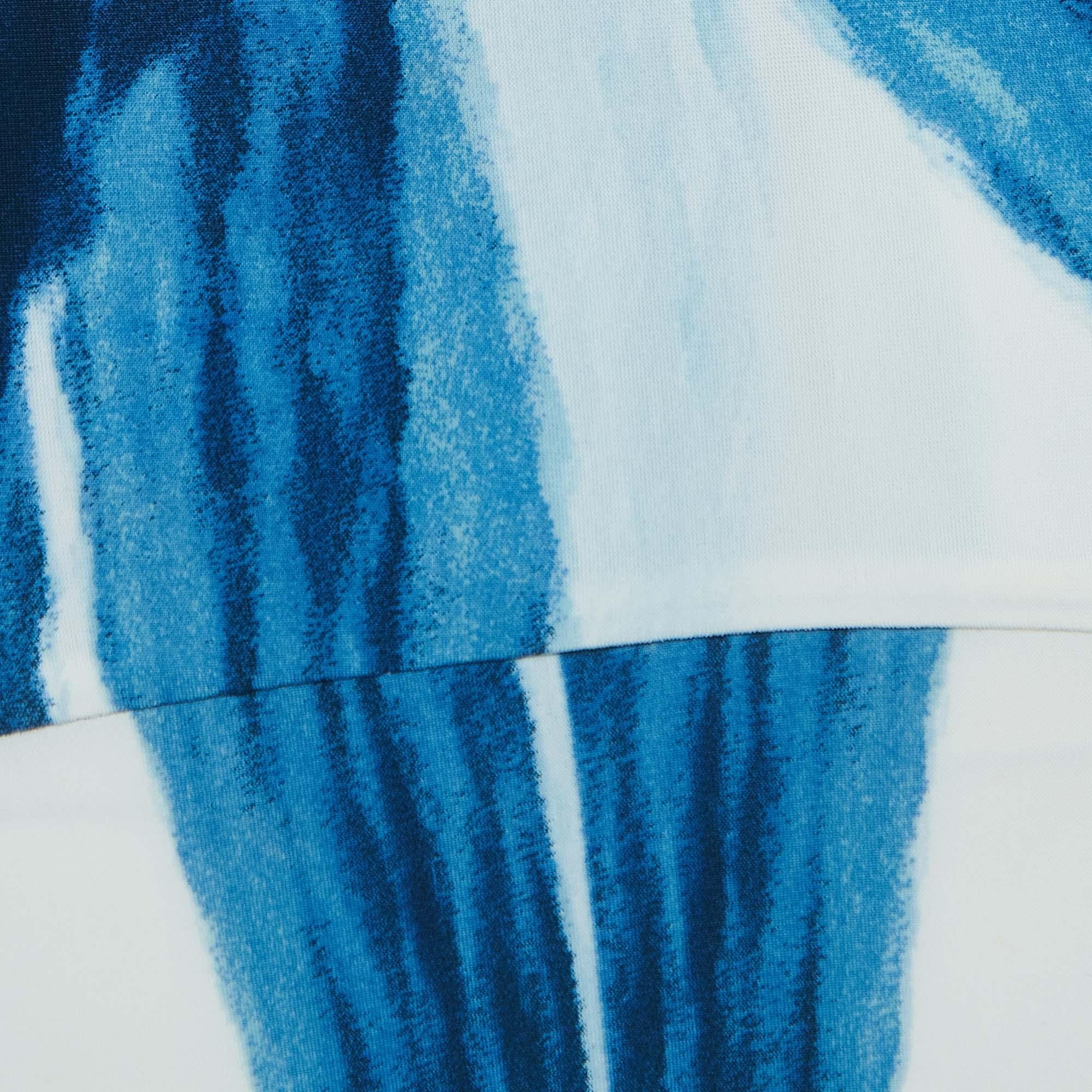 Bleu Roberto Cavalli, jupe longue en jersey imprimée à rayures abstraites bleues L en vente