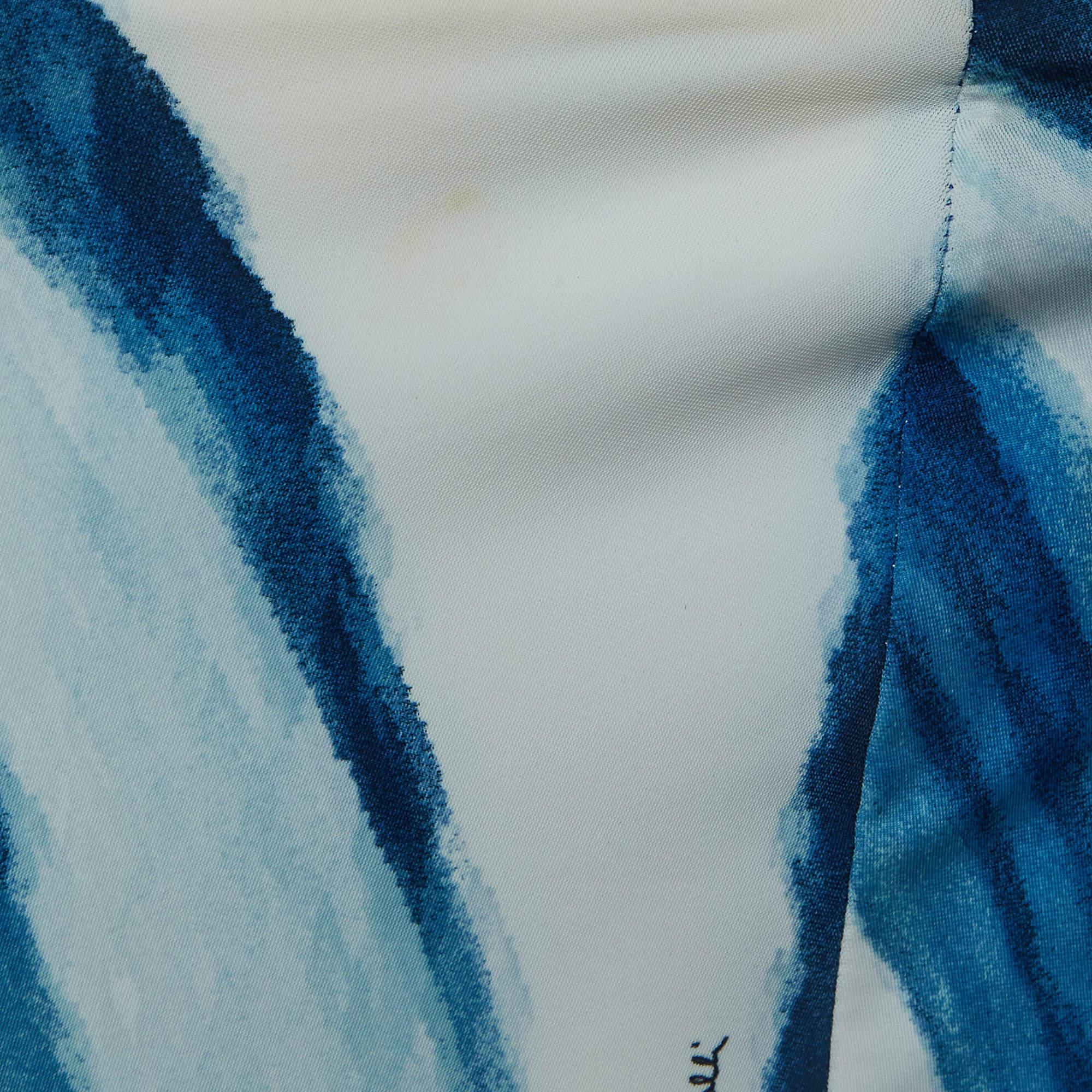 Roberto Cavalli, jupe longue en jersey imprimée à rayures abstraites bleues L en vente 1
